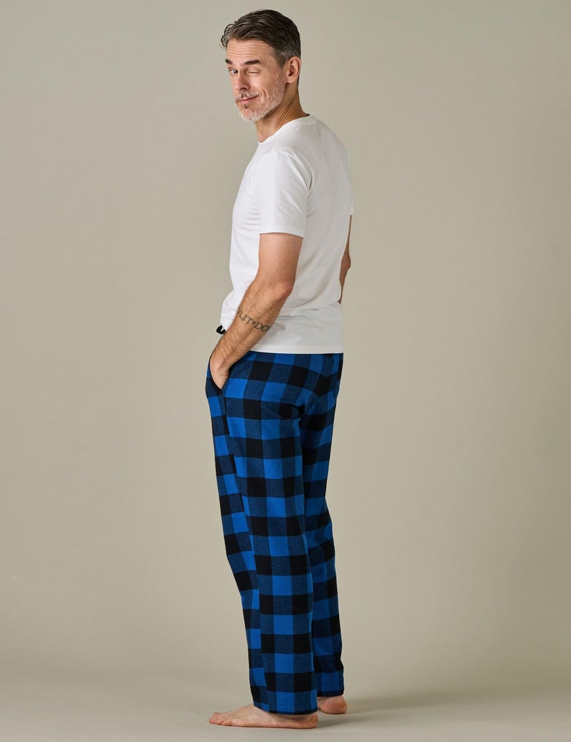 LAPASA Men's Pajama Pants 100% Cotton Flannel Plaid Lounge Soft Warm Sleepwear Pants PJ Bottoms Drawstring and Pockets M39 Small (Flannel) Blue and Black Plaid - Image 3